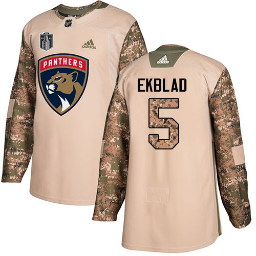 Adidas Lightning #5 Aaron Ekblad Camo 2023 Stanley Cup Final Patch Authentic Veterans Day Stitched Youth Jersey
