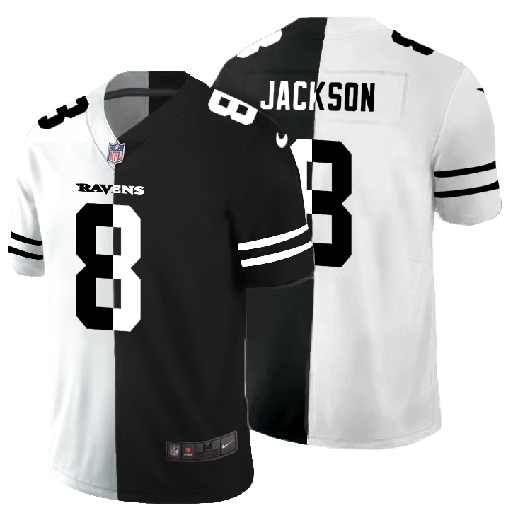 Baltimore Ravens #8 Lamar Jackson Men's Black V White Peace Split Vapor Untouchable Limited Jersey