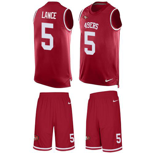 San Francisco 49ers #5 Trey Lance Red Team Color Men's Stitched Limited Tank Top Suit Jersey