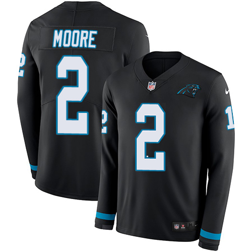 Panthers #2 DJ Moore Black Team Color Men's Stitched Limited Therma Long Sleeve Jersey