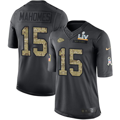 Chiefs #15 Patrick Mahomes Black Men's Super Bowl LV Bound Stitched Limited 2016 Salute To Service Jersey