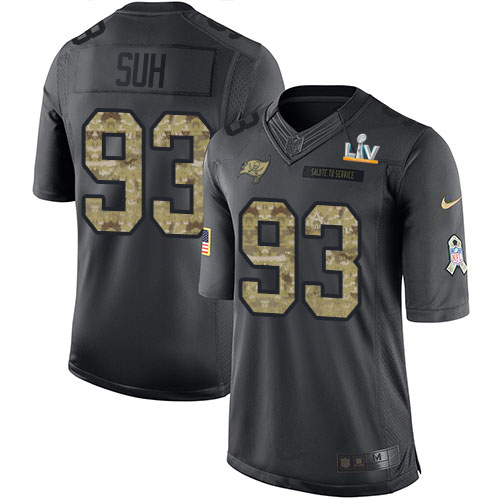 Tampa Bay Buccaneers #93 Ndamukong Suh Black Youth Super Bowl LV Bound Stitched Limited 2016 Salute to Service Jersey Youth
