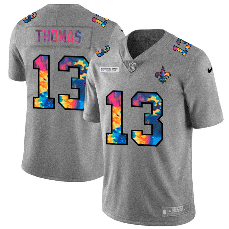 New Orleans Saints #13 Michael Thomas Men's Multi-Color 2020 Crucial Catch Jersey Greyheather