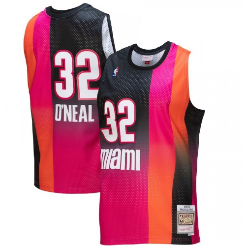 Miami Miami Heat #32 Shaquille ONeal Mitchell & Ness Mens Pink/Black 2005/06 Hardwood Classics Fadeaway Swingman Player Jersey Mens