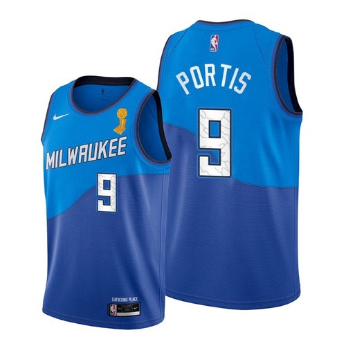 Milwaukee Bucks #9 Bobby Portis 2021 Finals Champions City Edition Jersey Blue Mens