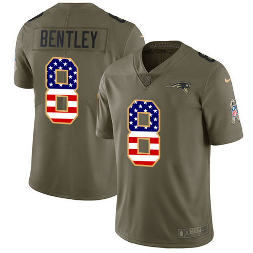 Patriots #8 Ja'Whaun Bentley Olive/USA Flag Youth Stitched Limited 2017 Salute To Service Jersey
