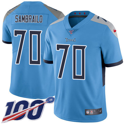 Tennessee Titans #70 Ty Sambrailo Light Blue Alternate Youth Stitched 100th Season Vapor Untouchable Limited Jersey Youth