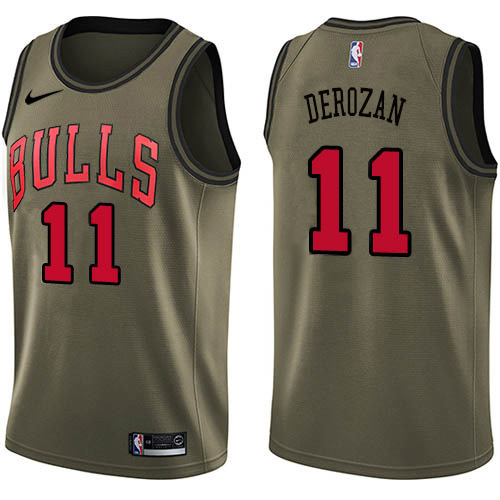 Chicago Bulls #11 Demar Derozan Youth Green Swingman Salute to Service Jersey Youth
