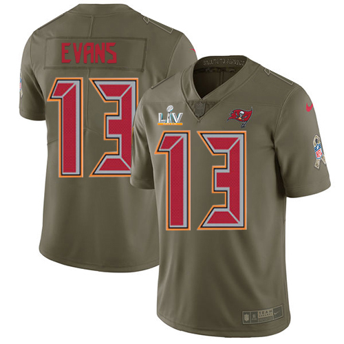 Buccaneers #13 Mike Evans Olive Youth Super Bowl LV Bound Stitched Limited 2017 Salute To Service Jersey