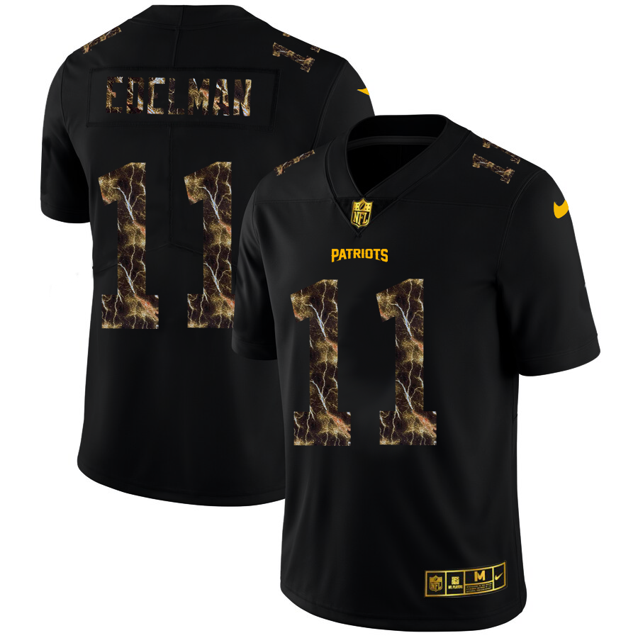 New England Patriots #11 Julian Edelman Men's Black Flocked Lightning Vapor Limited Jersey