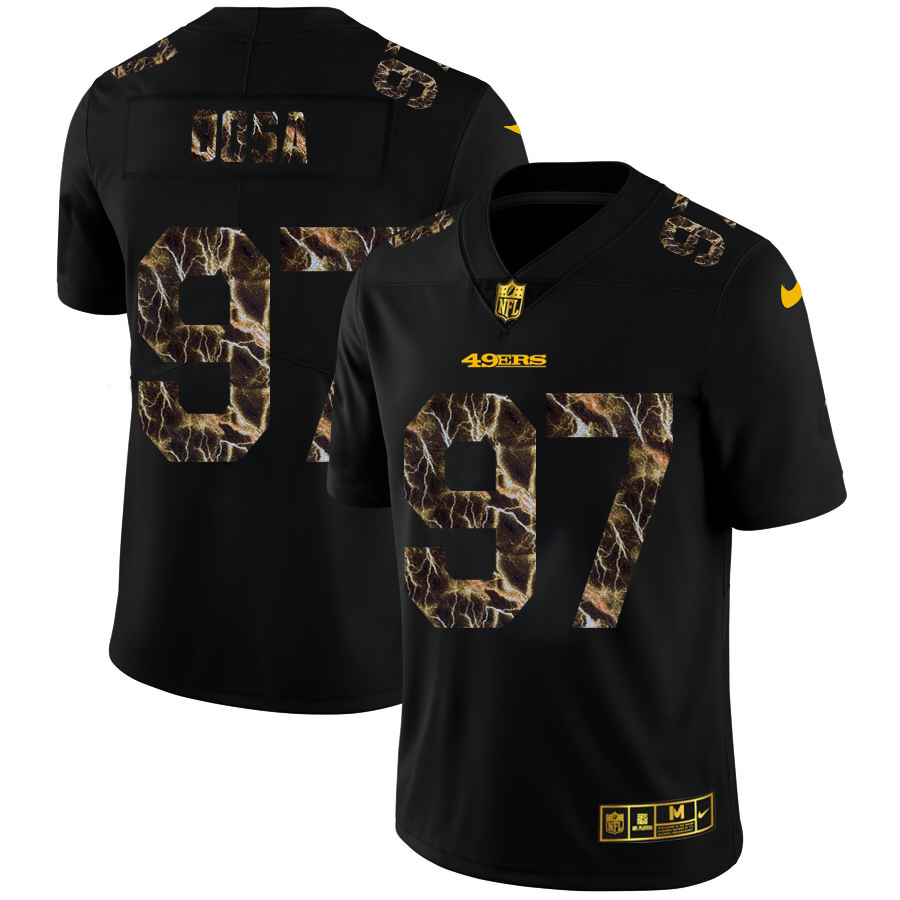 San Francisco 49ers #97 Nick Bosa Men's Black Flocked Lightning Vapor Limited Jersey