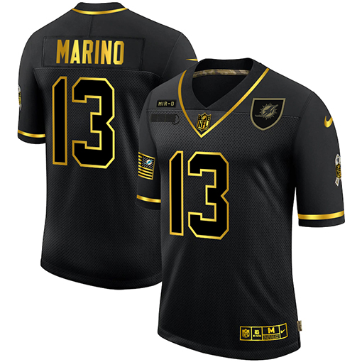 Miami Dolphins #13 Dan Marino Men's 2020 Salute To Service Golden Limited Jersey Black