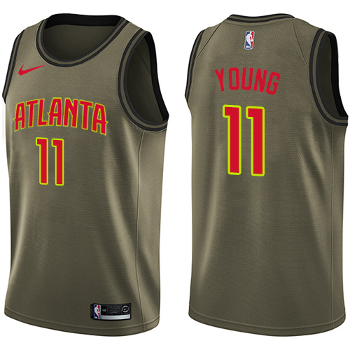 Atlanta Hawks #11 Trae Young Green Swingman Salute to Service Jersey Mens