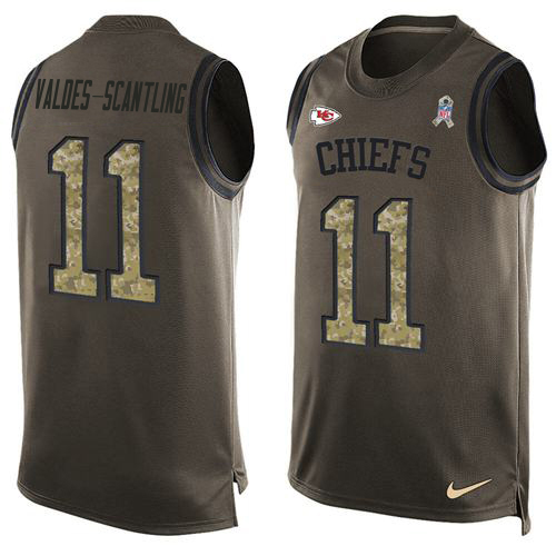 Chiefs #11 Marquez Valdes-Scantling Green Men's Stitched Limited Salute To Service Tank Top Jersey
