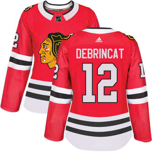 Adidas Chicago Blackhawks #12 Alex DeBrincat Red Home Authentic Women's Stitched Jersey Womens