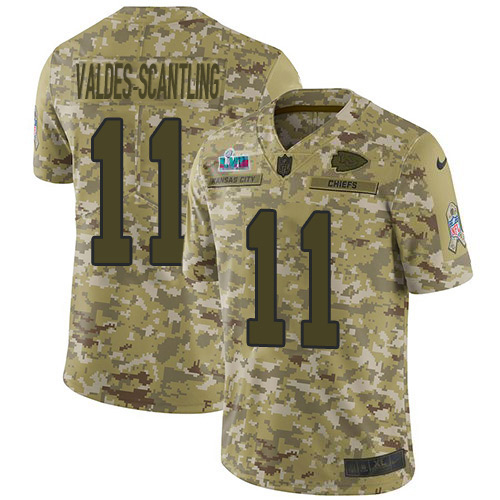 Chiefs #11 Marquez Valdes-Scantling Camo Super Bowl LVII Patch Men's Stitched Limited 2018 Salute To Service Jersey