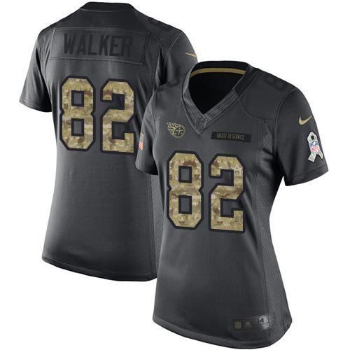 Tennessee Titans #82 Delanie Walker Black Women's Stitched Limited 2016 Salute to Service Jersey Womens