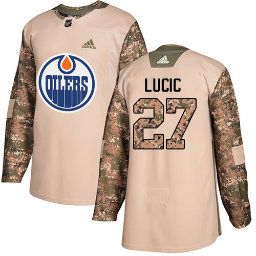 Adidas Edmonton Oilers #27 Milan Lucic Camo Authentic 2017 Veterans Day Stitched Jersey Men's
