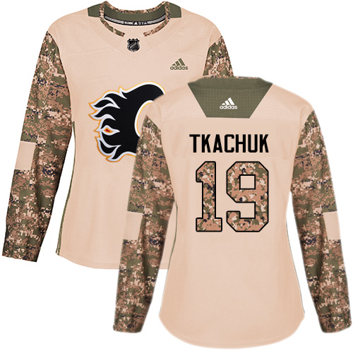Adidas Calgary Flames #19 Matthew Tkachuk Camo Authentic 2017 Veterans Day Women's Stitched Jersey Womens