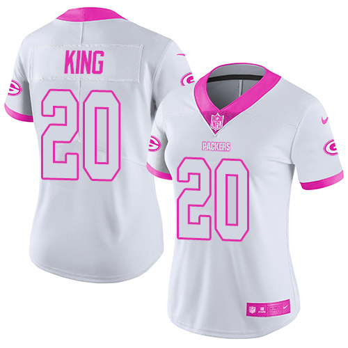 Green Bay Packers #20 Kevin King White/Pink Women's Stitched Limited Rush Fashion Jersey Womens