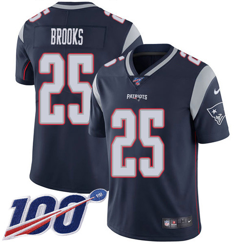 New England Patriots #25 Terrence Brooks Navy Blue Team Color Men's Stitched 100th Season Vapor Limited Jersey Men's
