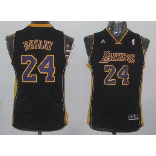 Los Angeles Lakers #24 Kobe Bryant Black Champion Patch Stitched Youth Jersey Youth