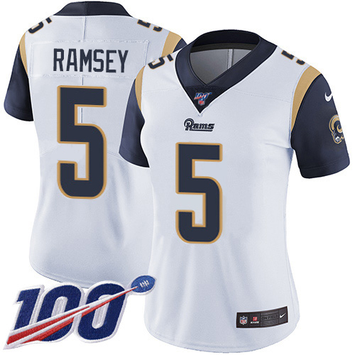 Rams #5 Jalen Ramsey White Women's Stitched 100th Season Vapor Untouchable Limited Jersey