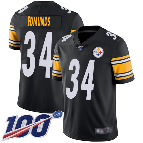 Pittsburgh Steelers #34 Terrell Edmunds Black Team Color Men's Stitched 100th Season Vapor Limited Jersey Men's
