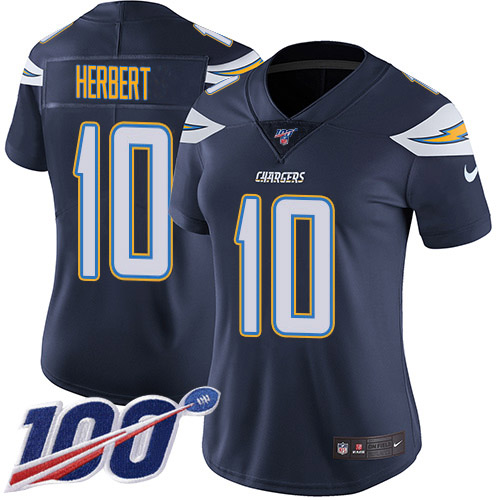 Chargers #10 Justin Herbert Navy Blue Team Color Women's Stitched 100th Season Vapor Untouchable Limited Jersey