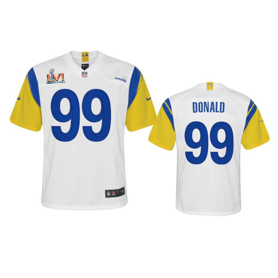 Los Angeles Rams #99 Aaron Donald Youth Super Bowl LVI Patch Alternate Game Jersey - White