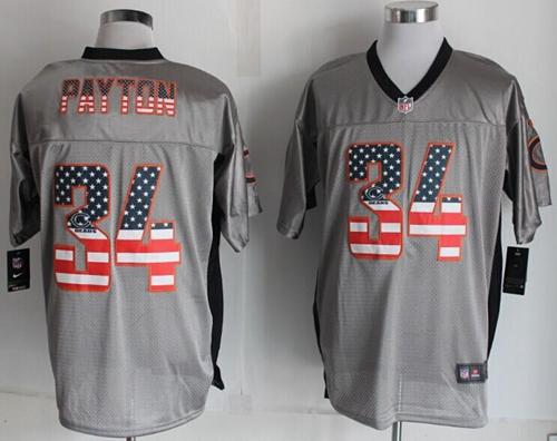 Bears #34 Walter Payton Grey Men's Stitched Elite USA Flag Fashion Jersey