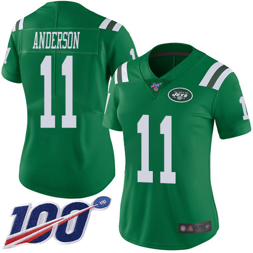 New York Jets #11 Robby Anderson Green Women's Stitched Limited Rush 100th Season Jersey Womens