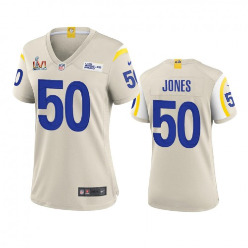 Los Angeles Los Angeles Rams #50 Ernest Jones Women's Super Bowl LVI Patch Game Jersey - Bone Womens