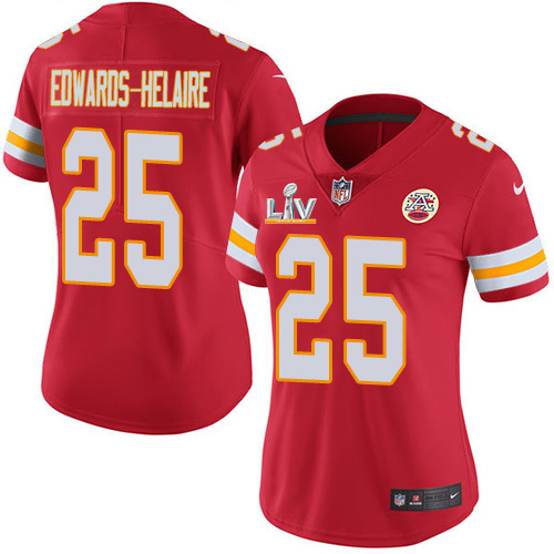 Chiefs #25 Clyde Edwards-Helaire Red Team Color Women's Super Bowl LV Bound Stitched Vapor Untouchable Limited Jersey