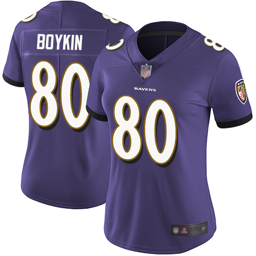 Baltimore Ravens #80 Miles Boykin Purple Team Color Women's Stitched Vapor Untouchable Limited Jersey Womens