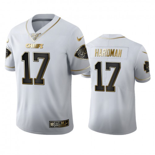 Kansas City Kansas City Chiefs #17 Mecole Hardman Men's White Golden Edition Vapor Limited 100 Jersey Men's