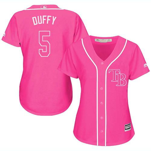 Tampa Bay Rays #5 Matt Duffy Pink Fashion Women's Stitched Jersey Womens