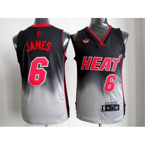 Miami Heat #6 LeBron James Black/Grey Fadeaway Fashion Stitched Jersey Mens