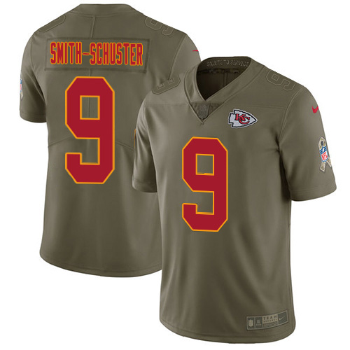 Chiefs #9 JuJu Smith-Schuster Olive Youth Stitched Limited 2017 Salute To Service Jersey