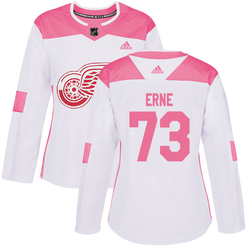 Adidas Detroit Red Wings #73 Adam Erne White/Pink Authentic Fashion Women's Stitched Jersey Womens