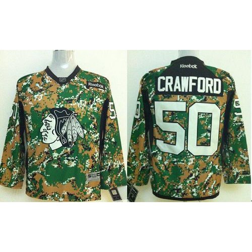 Chicago Blackhawks #50 Corey Crawford Camo Veterans Day Practice Stitched Youth Jersey Youth
