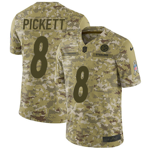 Steelers #8 Kenny Pickett Camo Youth Stitched Limited 2018 Salute To Service Jersey