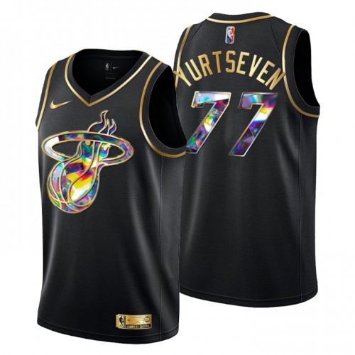 Miami Miami Heat #77 Omer Yurtseven Mens Golden Edition Diamond Logo 2021/22 Swingman Jersey - Black Mens