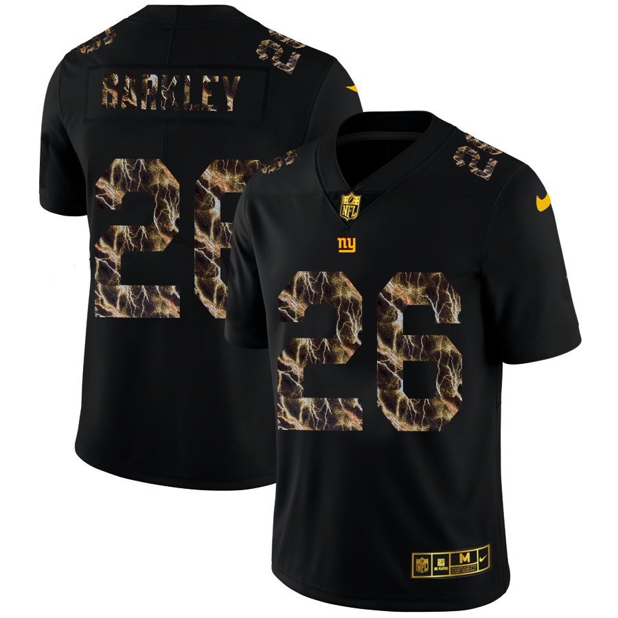 New York Giants #26 Saquon Barkley Men's Black Flocked Lightning Vapor Limited Jersey