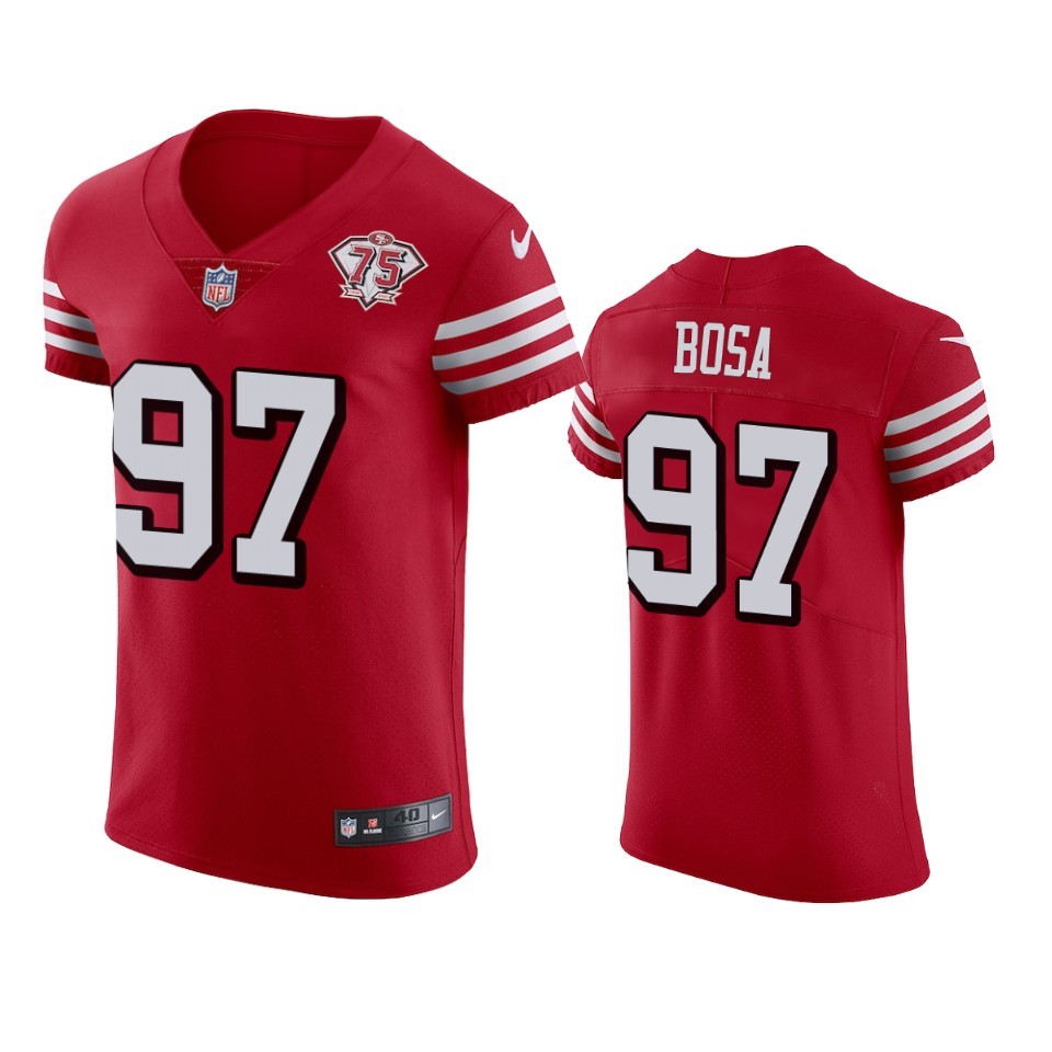 49ers #97 Nick Bosa Red Rush Men's 75th Anniversary Stitched Vapor Untouchable Elite Jersey