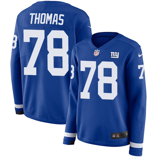 New York Giants #78 Andrew Thomas Royal Blue Team Color Women's Stitched Limited Therma Long Sleeve Jersey Womens