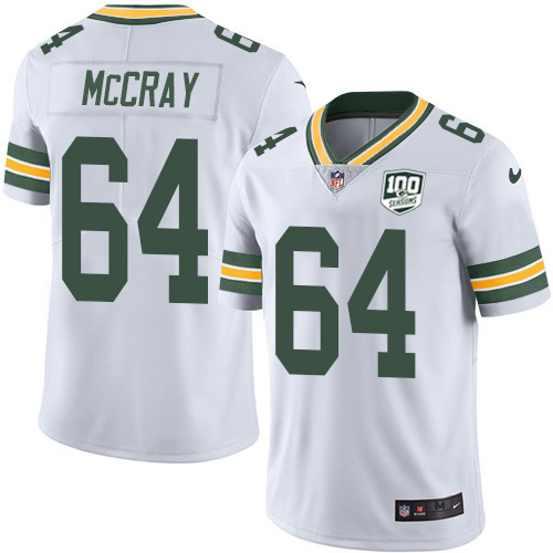 Green Bay Packers #64 Justin McCray White Men's 100th Season Stitched Vapor Untouchable Limited Jersey Men's