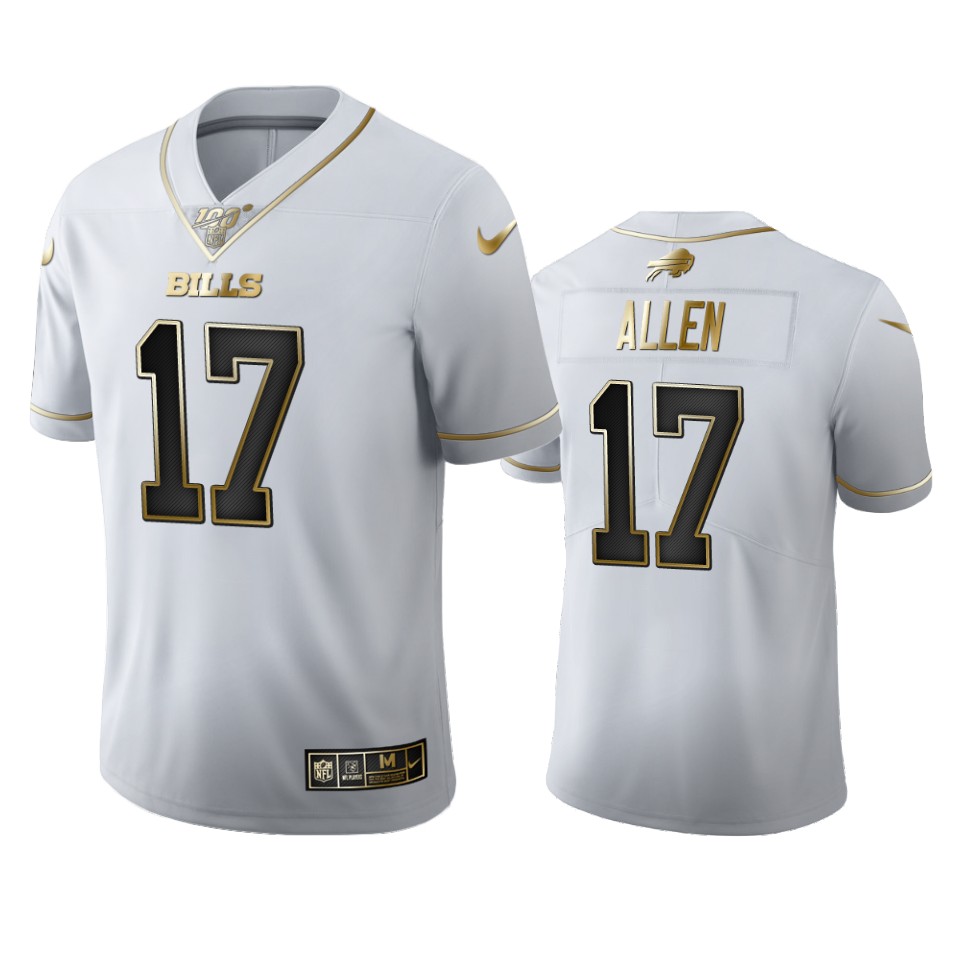 Buffalo Bills #17 Josh Allen Men's White Golden Edition Vapor Limited 100 Jersey