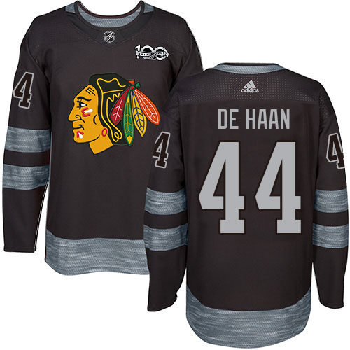 Adidas Chicago Blackhawks #44 Calvin De Haan Black 1917-2017 100th Anniversary Stitched Jersey Men's