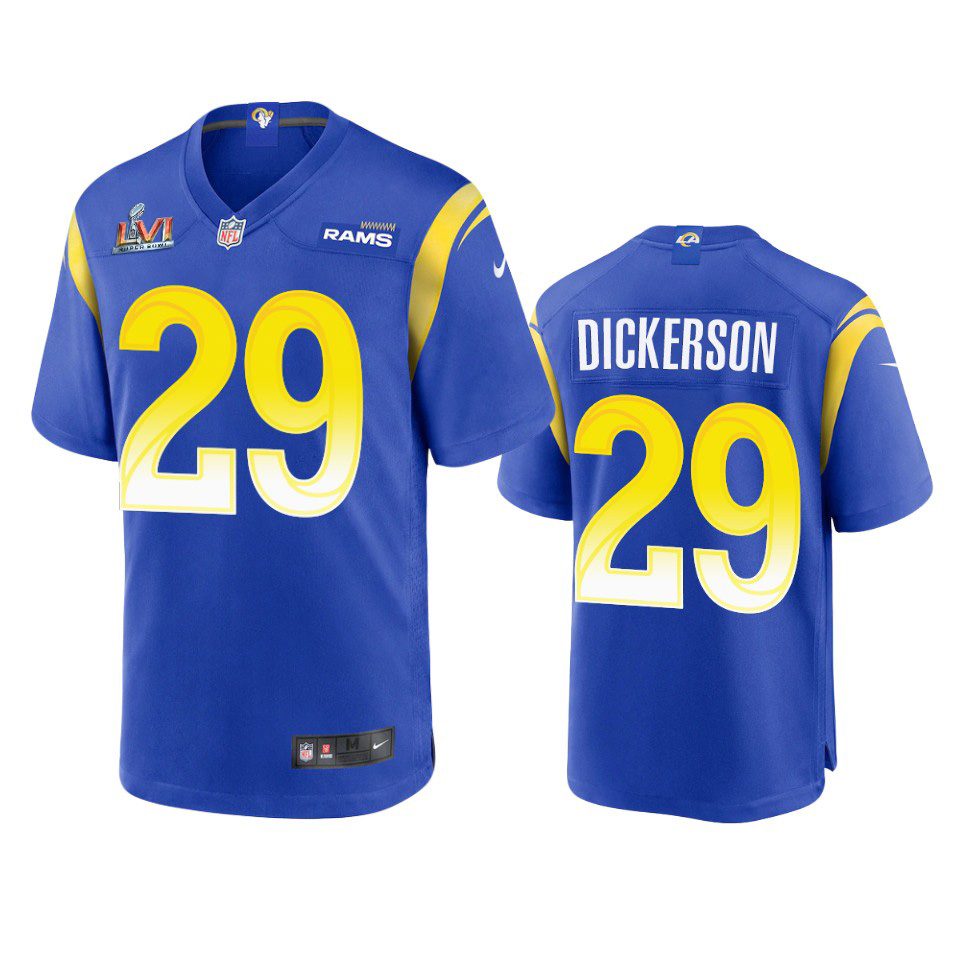 Los Angeles Rams #29 Eric Dickerson Men's Super Bowl LVI Patch Game Jersey - Royal
